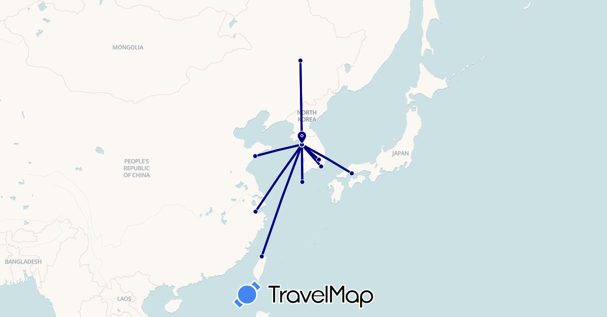 TravelMap itinerary: driving in China, Japan, South Korea, Taiwan (Asia)